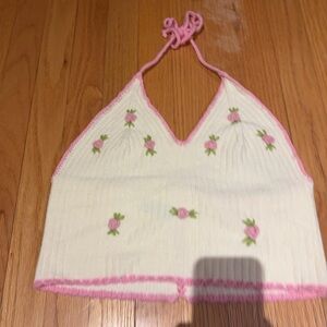 Cider White and Pink Halter Top